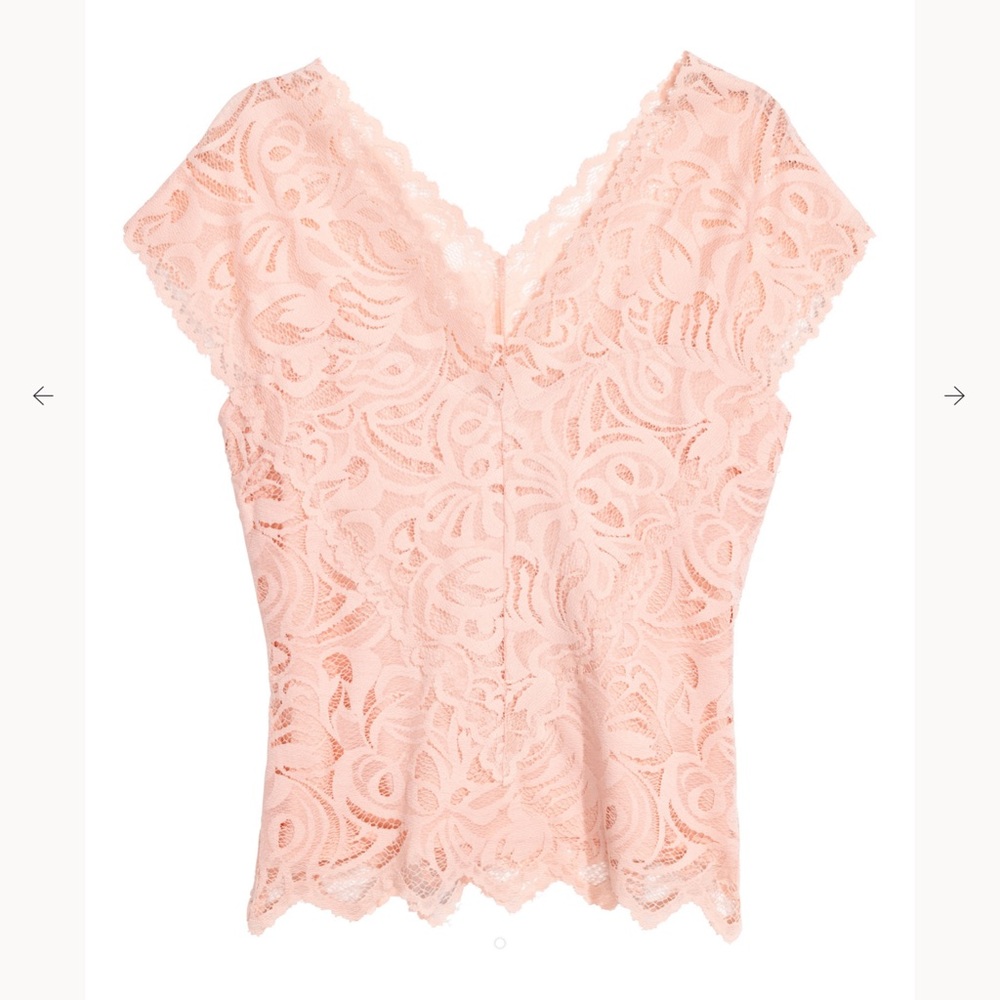 H&M pink lace cap short sleeve v-neck crop top